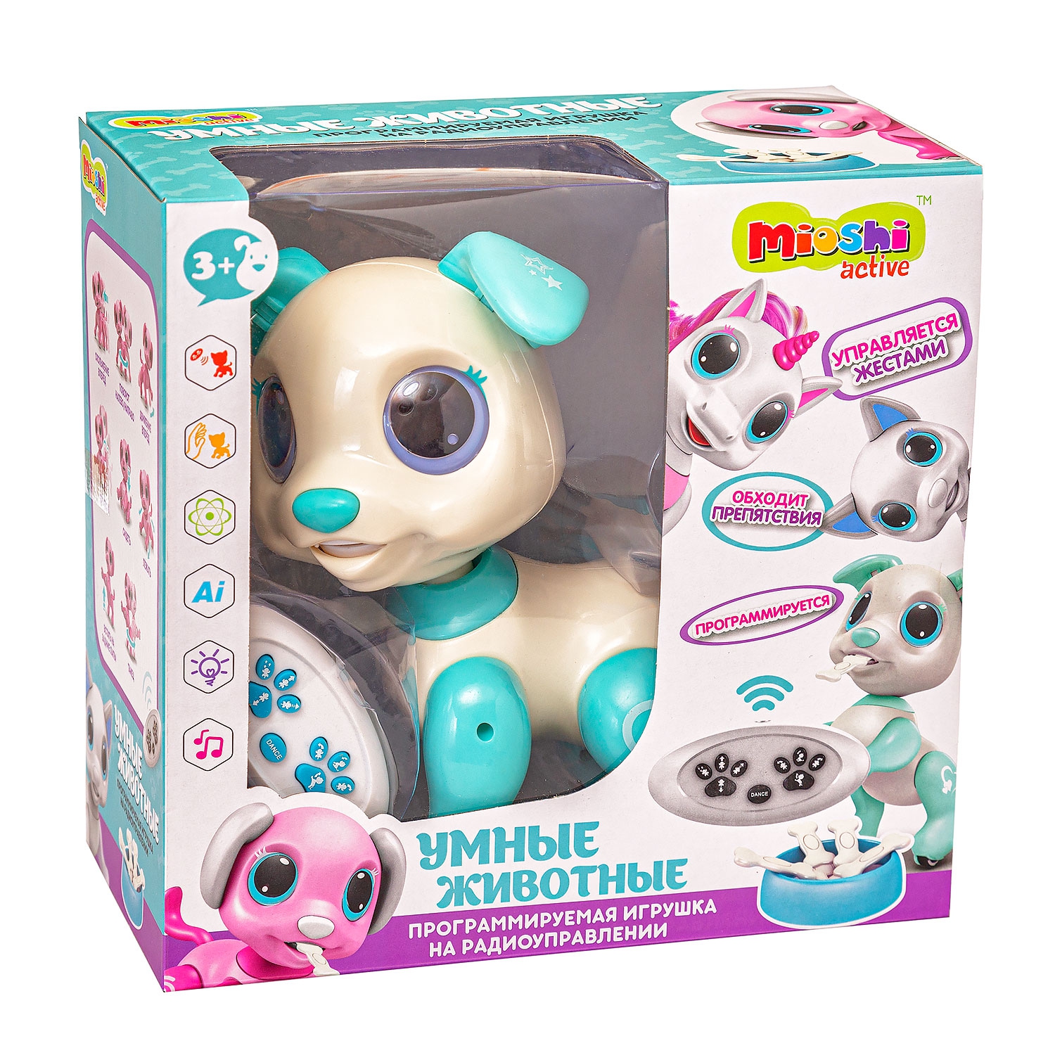 Интерактивная игрушка Mioshi active Умные животные: Собачка Сердечко (програм-ся,20см,свет,звук,зел)