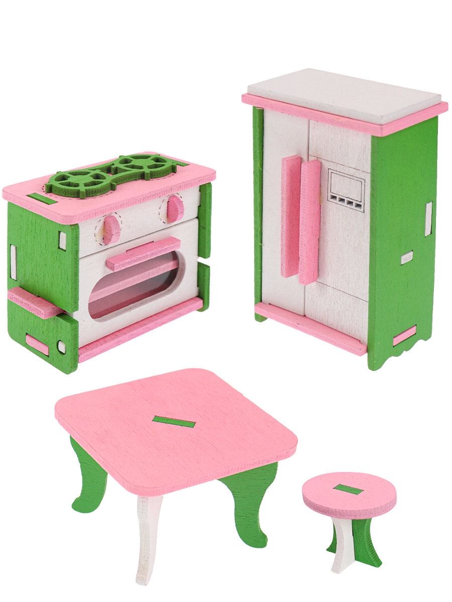 Набор игрушечной мебели деревянной (23х2,5см) Кухня (4 предмета,в блистере)