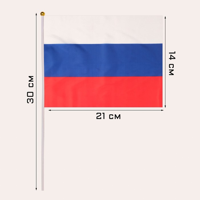 Флаг России 14 х 21 см, шток 30 см