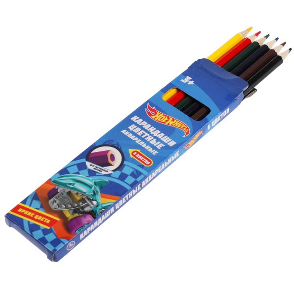 Цветные карандаши Хот Вилс 6цв. акварельные в кор. Умка 313385