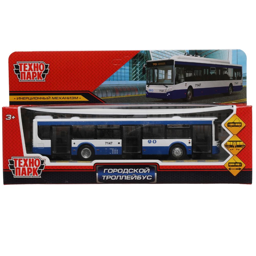 Городской троллейбус метал. Технопарк 18 см бело-синий инерц 326456