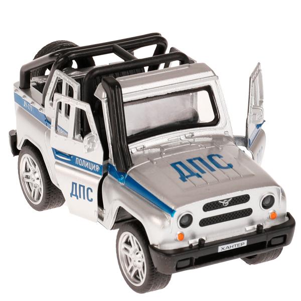 Машина метал. Технопарк UAZ Hunter полиция 11,5 см, двери, багаж, серебристый 329199