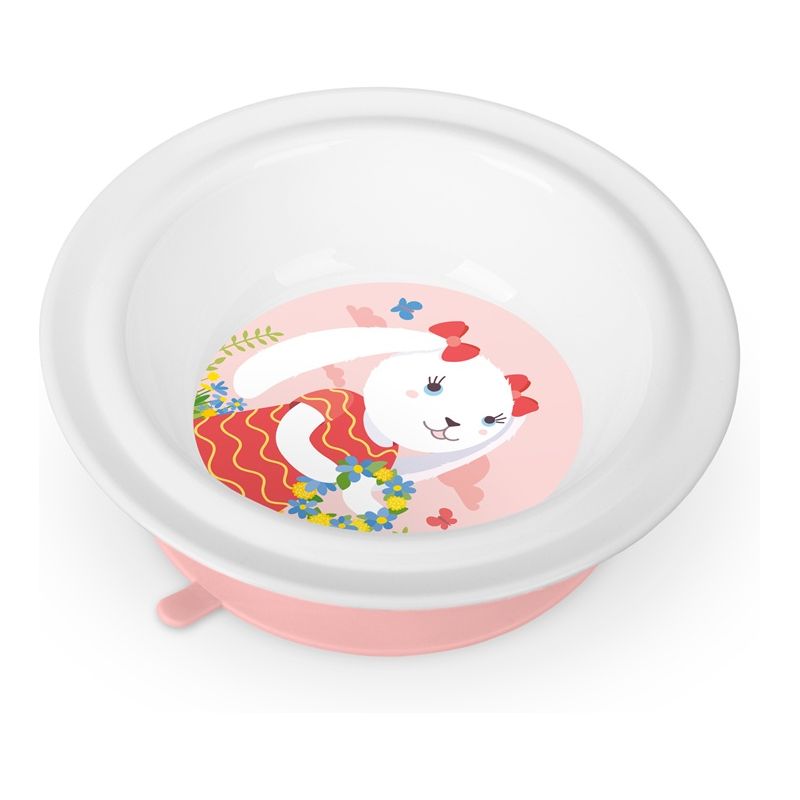 Тарелка детская глубокая на присосе с розовым декором (Белый)