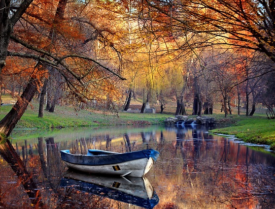Холст с красками по номерам  22*30 см Осенний парк с прудом