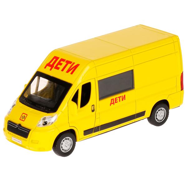 Машина метал. Технопарк Citroen Jumper Дети 14 см, двери, багаж, инерц, желтый, кор 329854