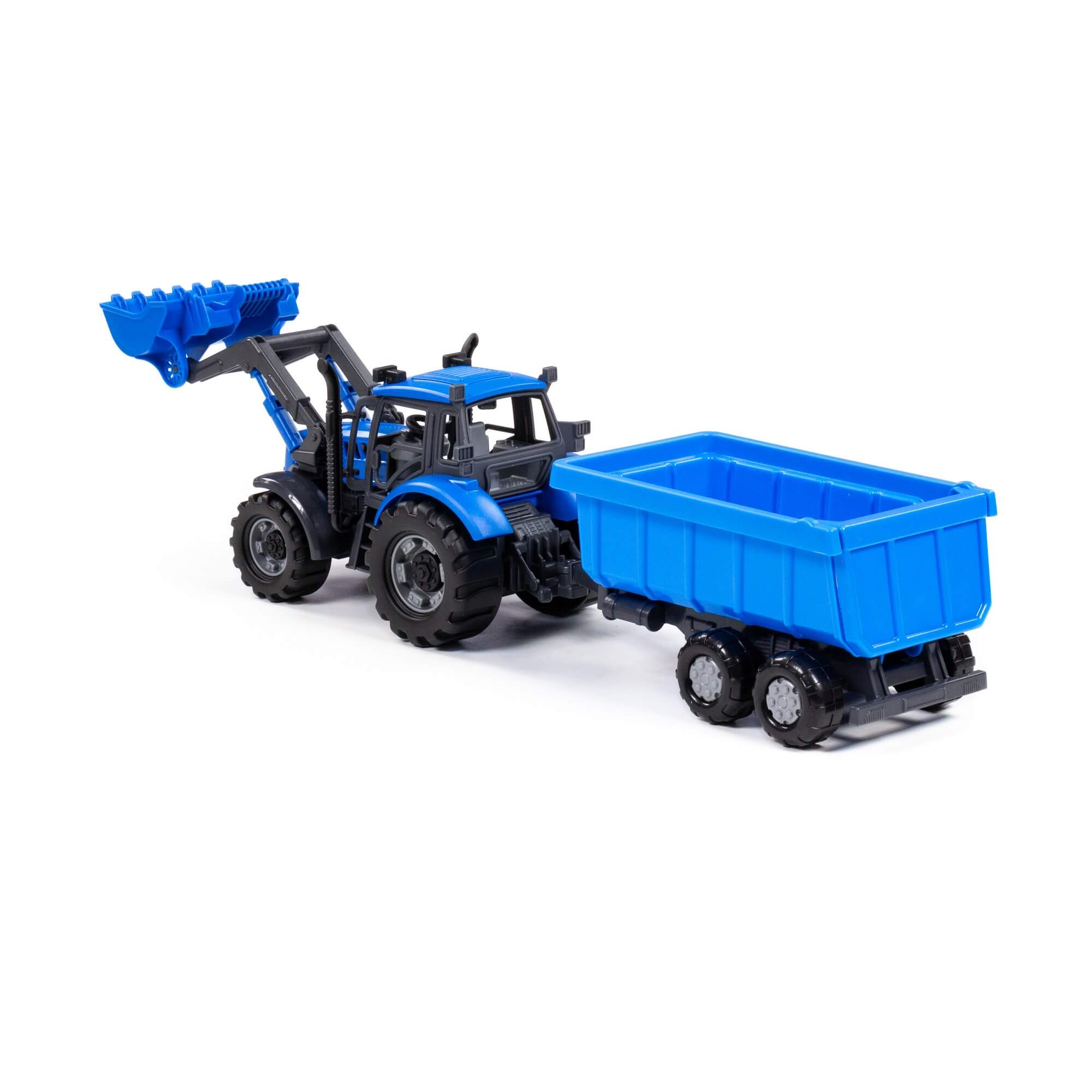 Трактор Прогресс с прицепом и ковшом инерционный (синий) (в коробке)