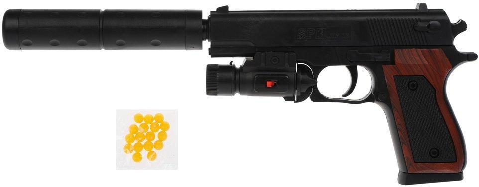 Пистолет мех. глушитель,фонарь в комплекте пули полимерные пакет 10шт.LR1130/A