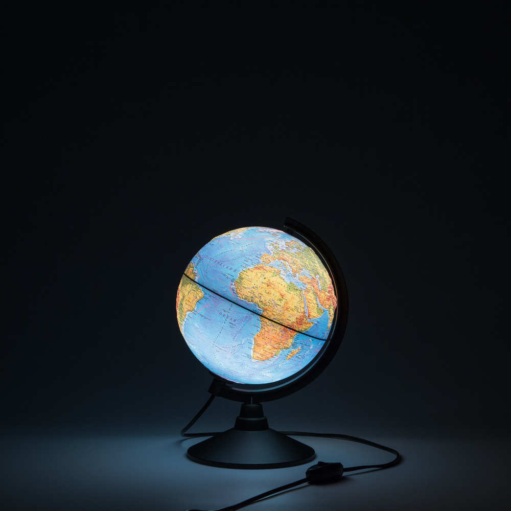 Глобус Земли физический 210мм Рельефный Классик с подсветкой