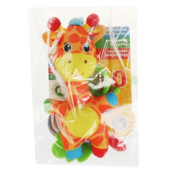 Текстильная игрушка погремушка жирафик на блистере Умка 341391