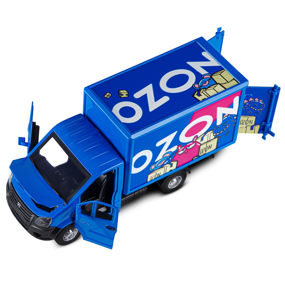 Машина метал. Автопанорама ГАЗель Next Ozon Ballon синий откр. двери,задн дверка фургона,свет,звук