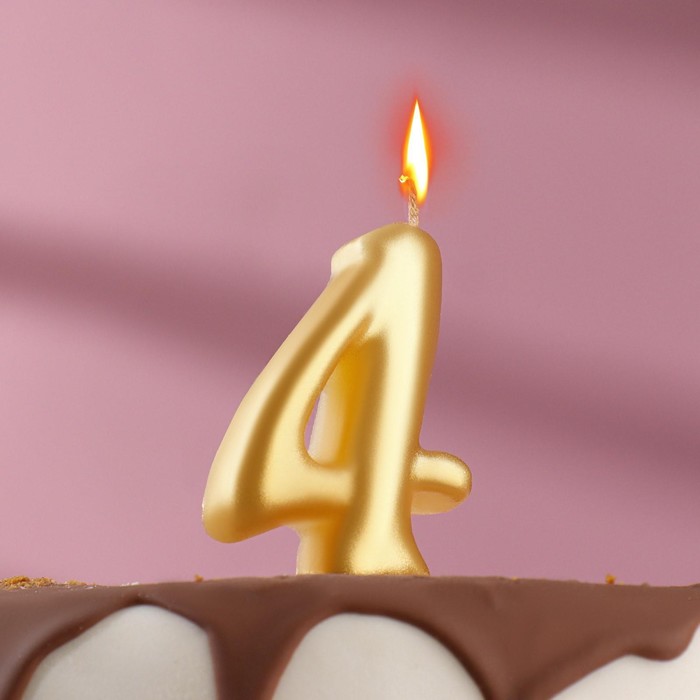 Свеча для торта цифра Овал золотая "4", большая 7 см