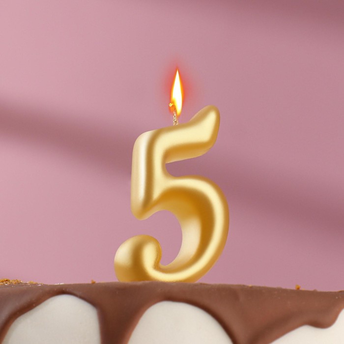 Свеча для торта цифра Овал золотая "5", большая 7 см