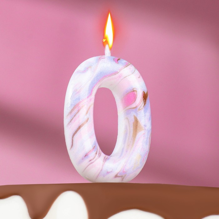 Свеча в торт Белый мрамор цифра "0", 8 см