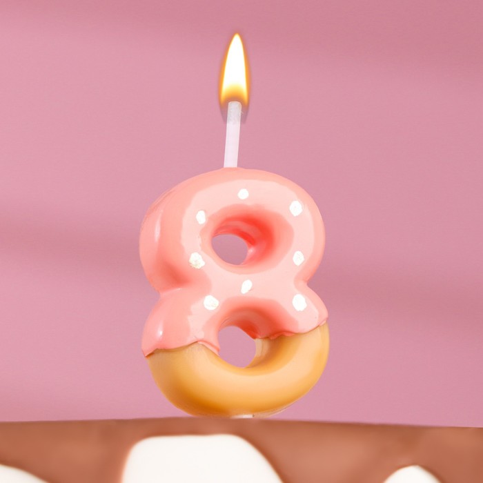 Свеча в торт Клубничная глазурь цифра "8" розовая