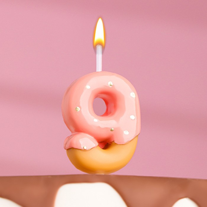 Свеча в торт Клубничная глазурь цифра "9" розовая