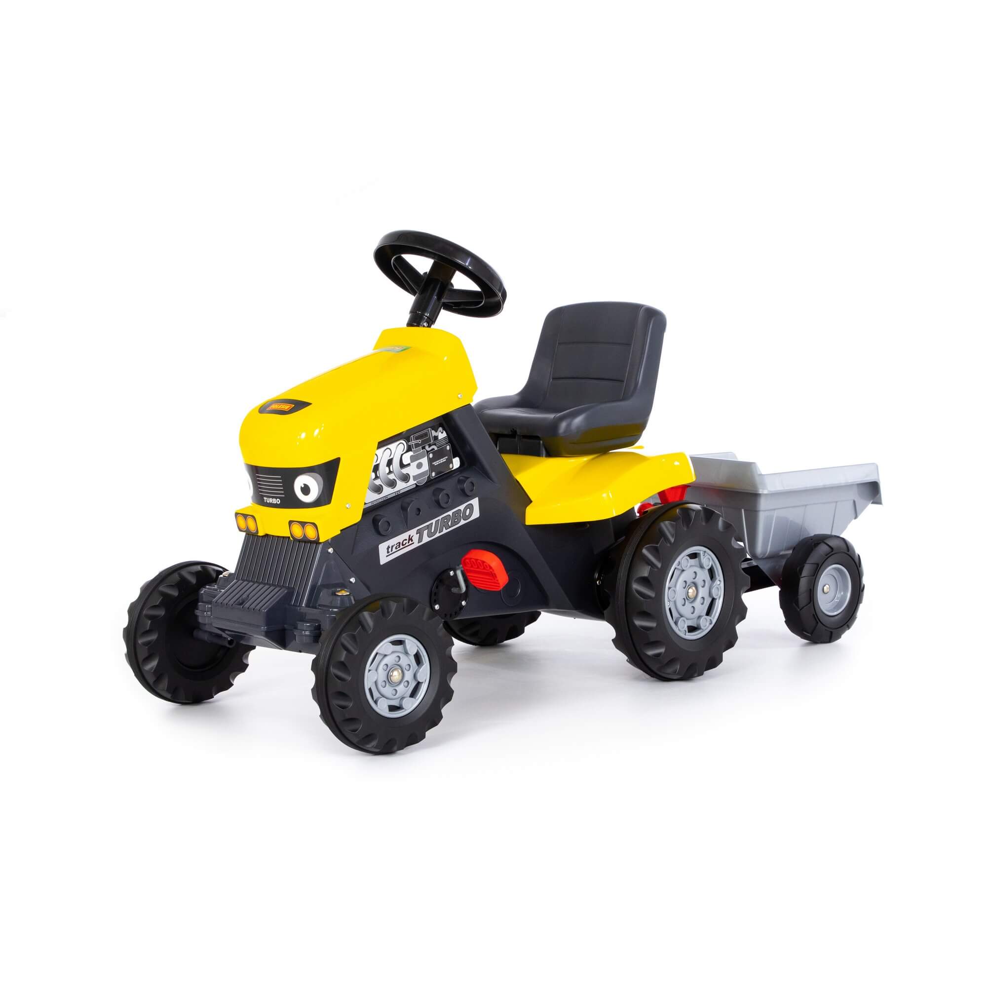 Каталка-трактор с педалями Turbo (жёлтая) с полуприцепом