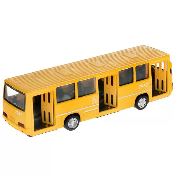 Городской автобус метал. Технопарк 17 см, двери, инерц, желтый, свет, звук, кор. 306255
