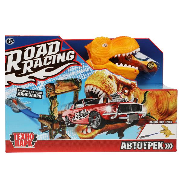 Автотрек с динозавром Технопарк Road Racing 1 машинка 357251