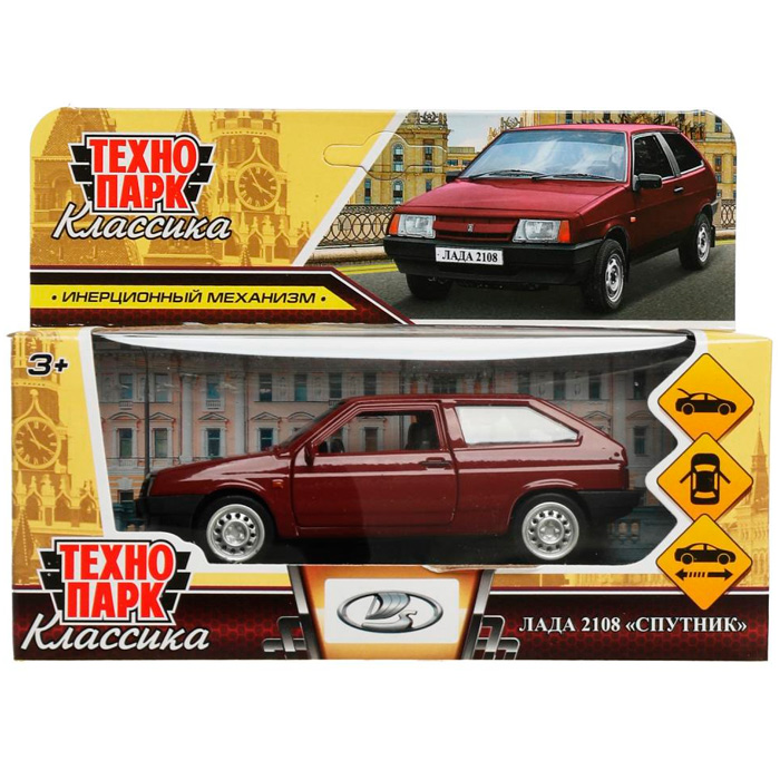 Машина метал. Технопарк Lada-2108 Спутник 12 см двери, багаж, инерц вишневый 343354