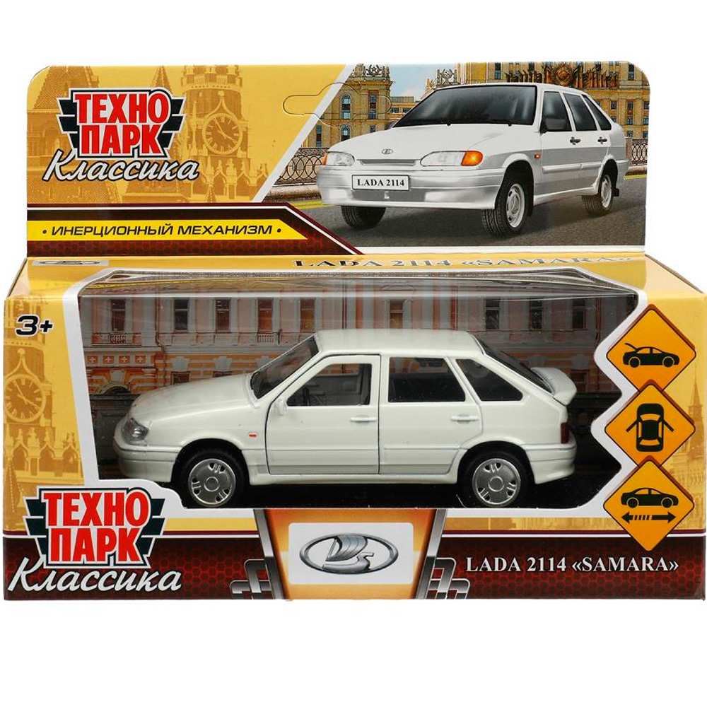 Машина метал. Технопарк Lada 2114 Samara 12 см двери багаж инерц. белая 360178