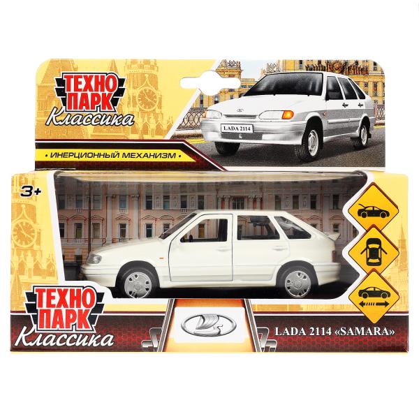 Машина метал. Технопарк Lada 2114 Samara 12 см двери багаж инерц. белая 360178