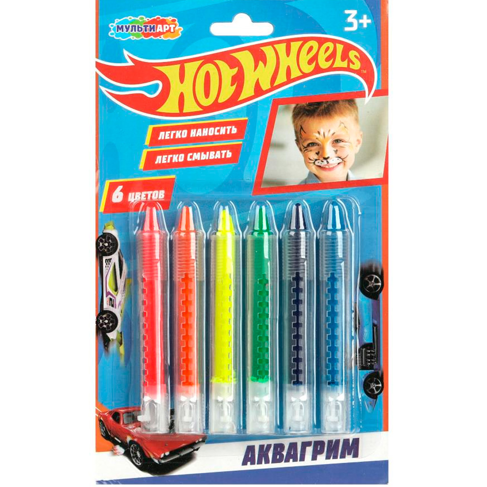 Аквагрим карандаши 6 цв Хот Вилс Multiart 361061