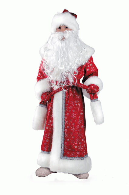 Костюм Дед Мороз плюш красный с маскарадными принадлежностями р.128-64