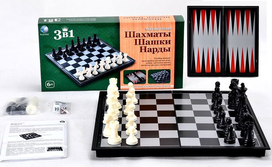 Шахматы, шашки, нарды 48812 в коробке 32*16*4,5