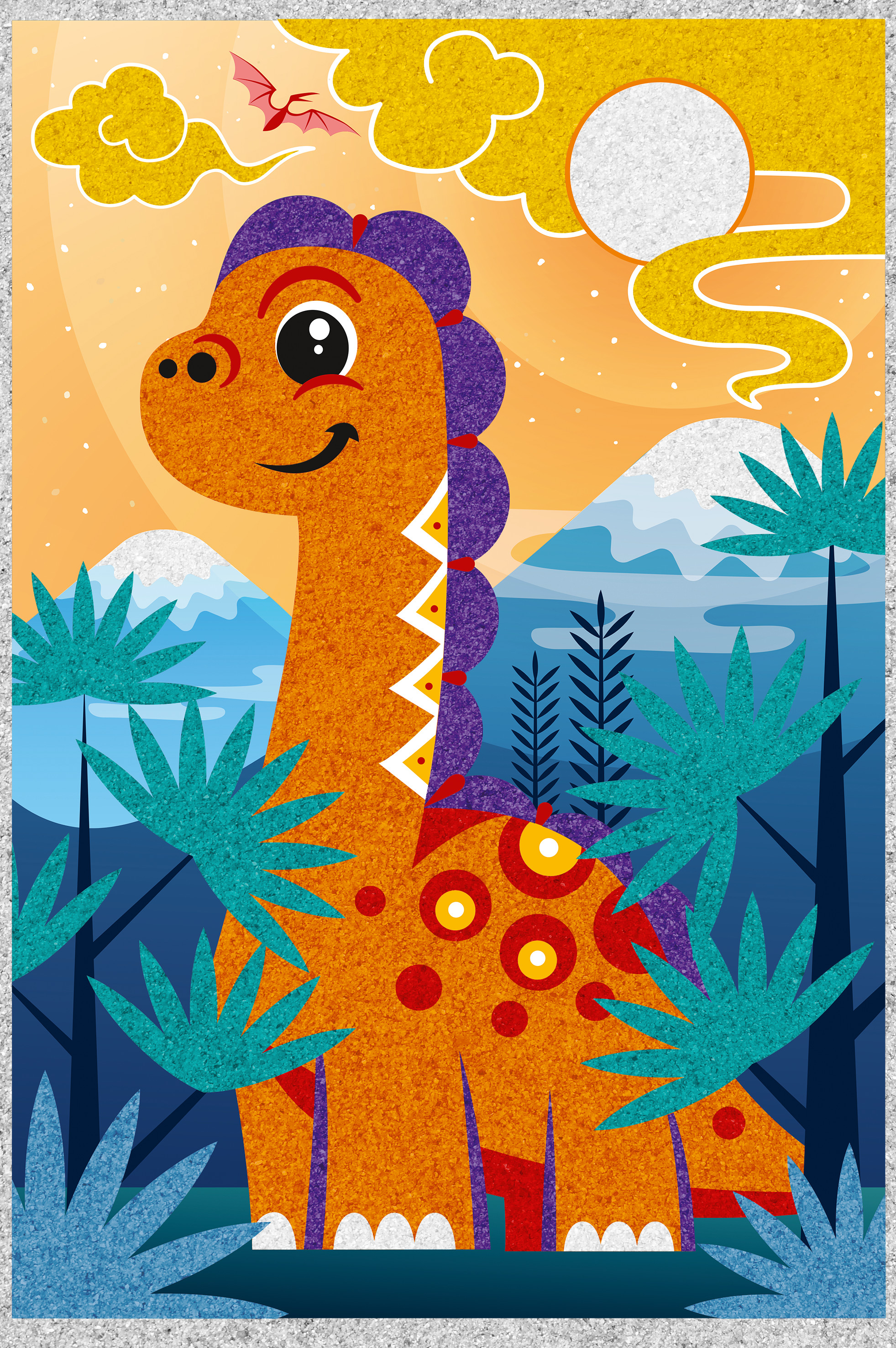 Набор для творчества Песочная фреска Динозаврик рамка, 7 цветов 205х290 мм