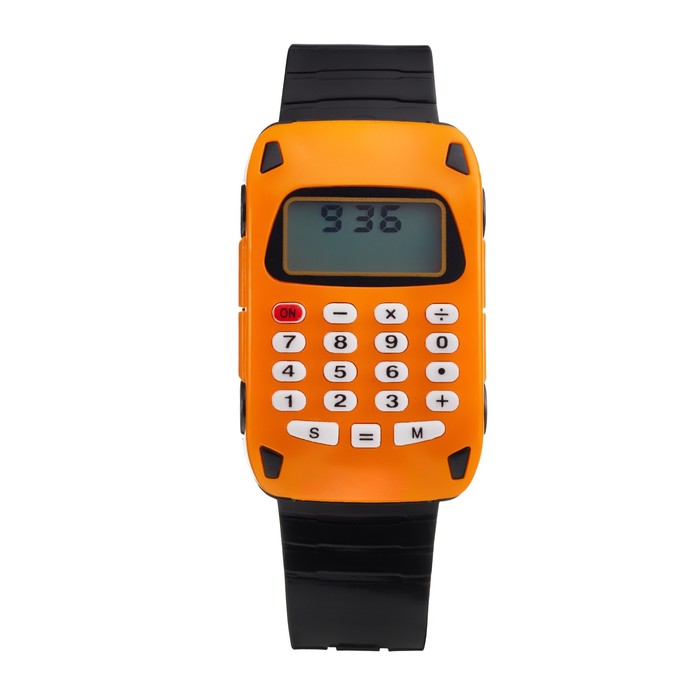 Часы наручные электронные детские Машинка ремешок силикон, с калькулятором, l-22 см