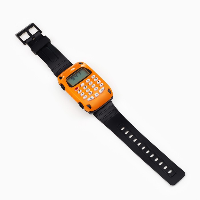 Часы наручные электронные детские Машинка ремешок силикон, с калькулятором, l-22 см