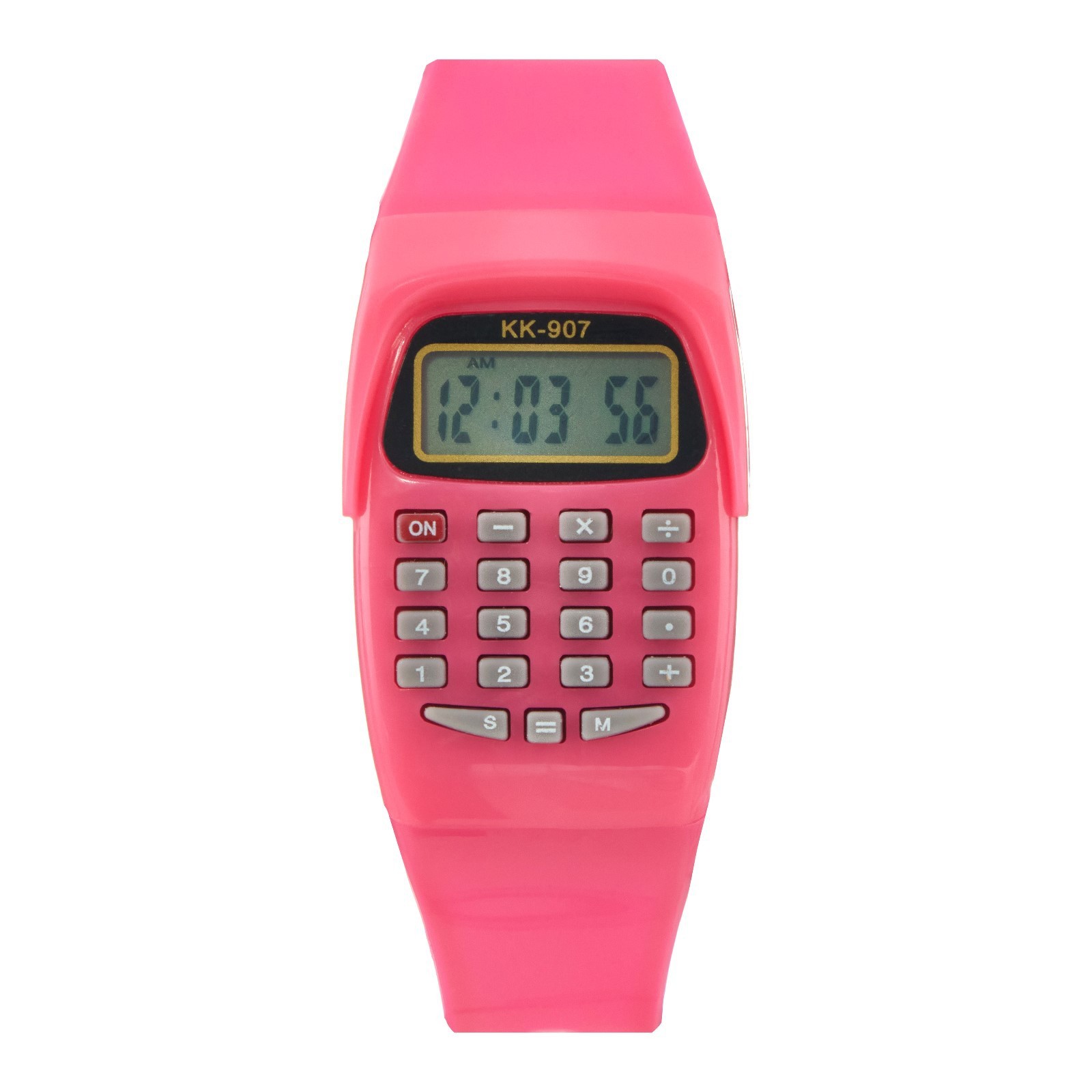 Часы наручные электронные детские с калькулятором, ремешок силикон, l-21 см, розовые