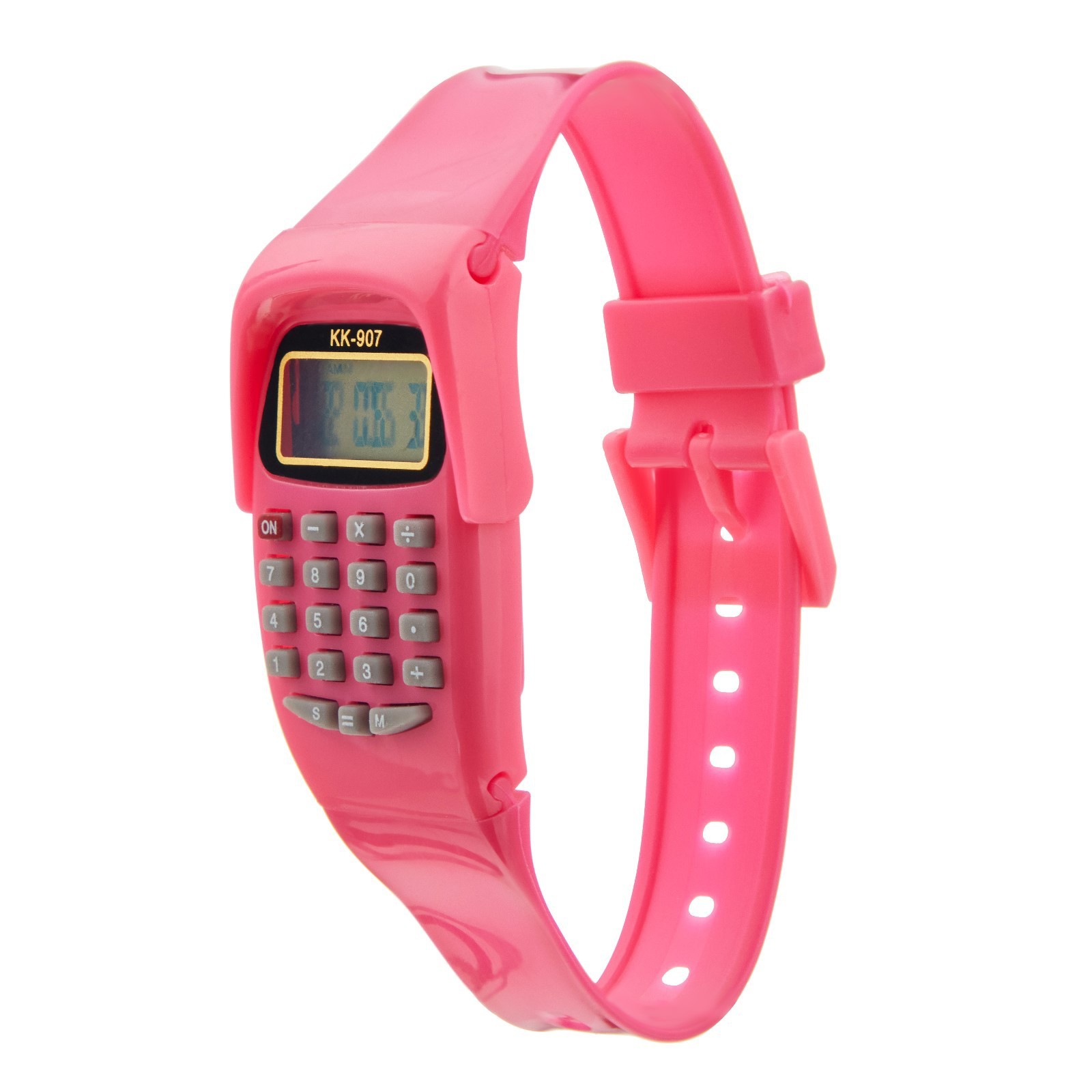 Часы наручные электронные детские с калькулятором, ремешок силикон, l-21 см, розовые