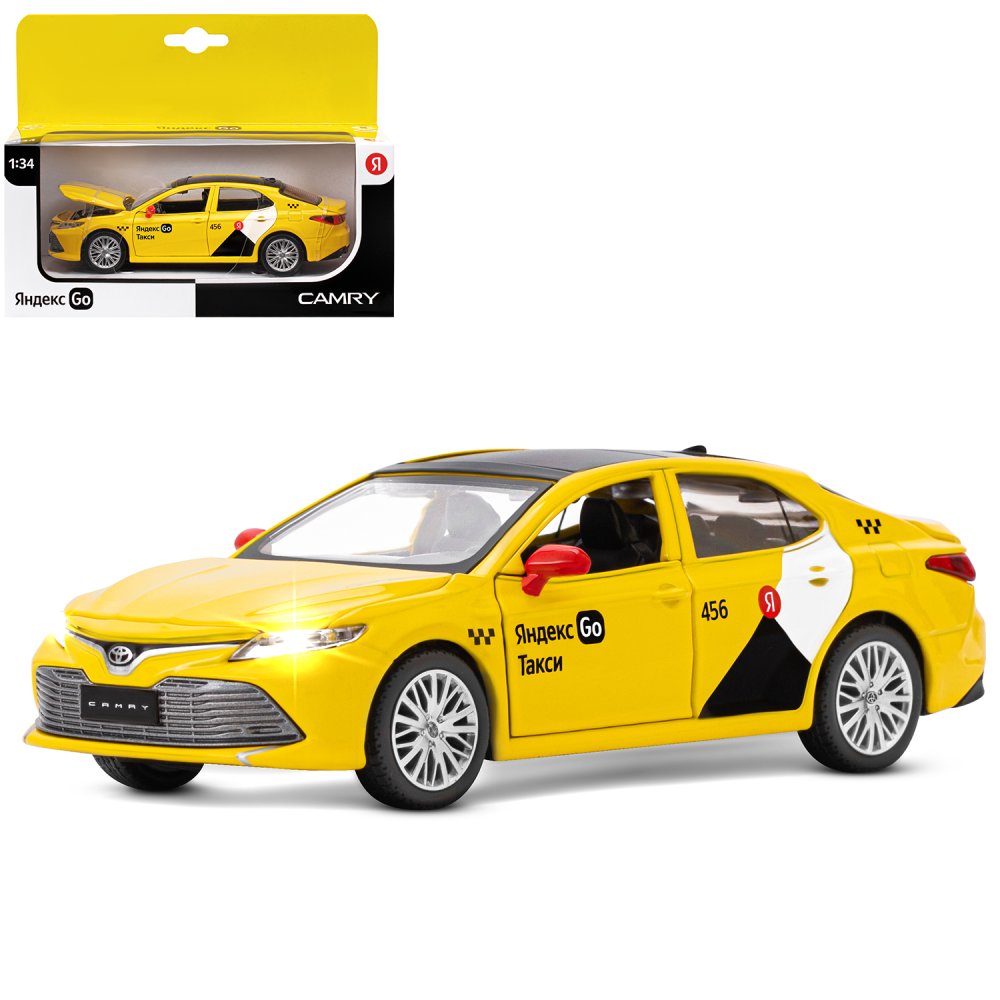 Машина метал. Яндекс Go Toyota Camry желтый, инерция, свет, откр. двери 17,5*13,5*9 см