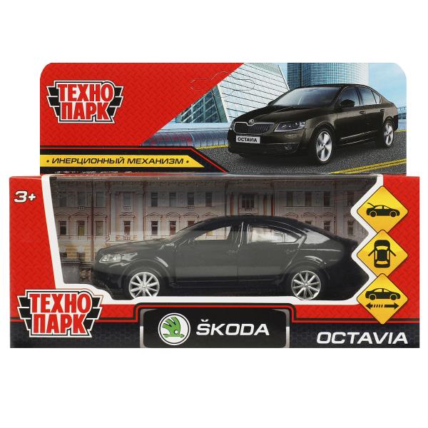 Машина метал. Технопарк Skoda Octavia 12 см двери, багаж, инерц. черный 369133