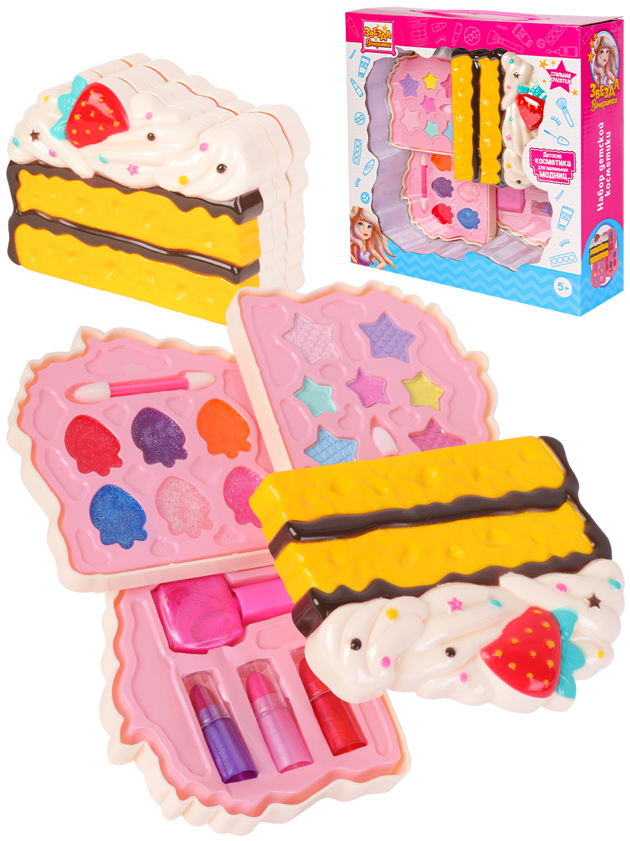 Набор детской косметики Кусок торта (сухие тени, блеск, помада, лак, апплик) в кор.