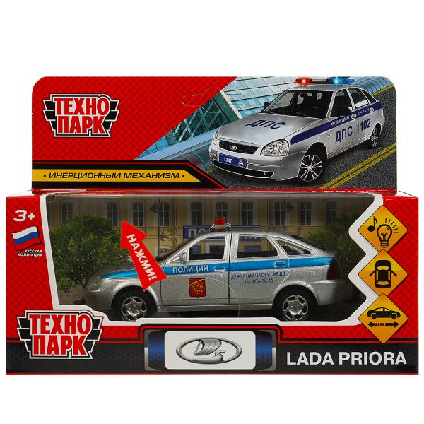 Машина метал. Технопарк Lada Priora 12 см, двери, багаж, инерц,полиция 369123