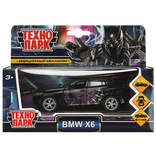 Машина метал. Технопарк BMW X6 черная пантера 12 см двери багаж инер черн