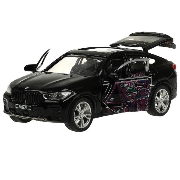 Машина метал. Технопарк BMW X6 черная пантера 12 см двери багаж инер черн