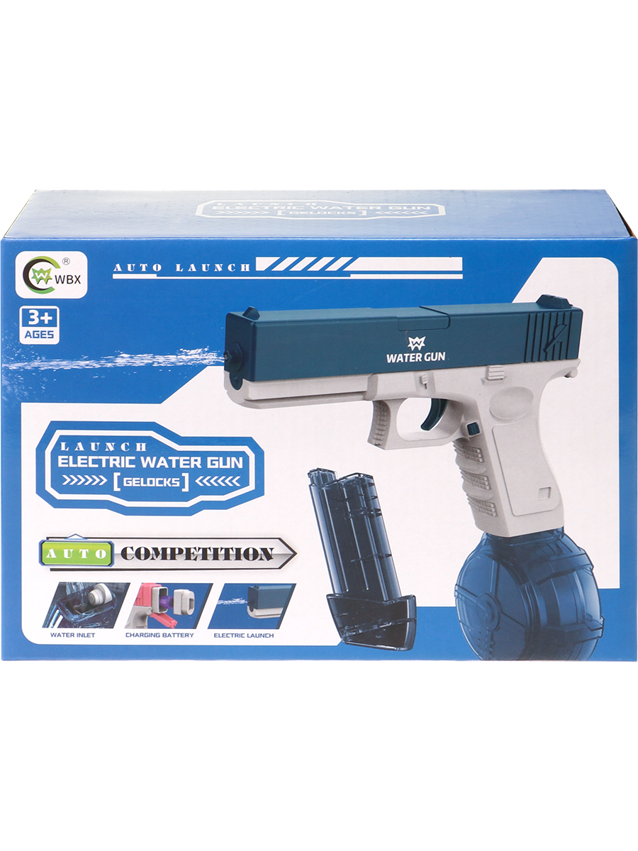Водяной пистолет Аквабум голубой с белым, заряжается через USB 20,5х3х16см