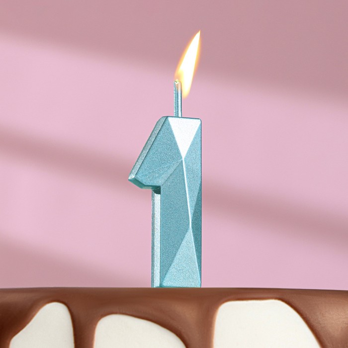 Свеча в торт на шпажке Алмаз цифра "1" голубая 4,5 см