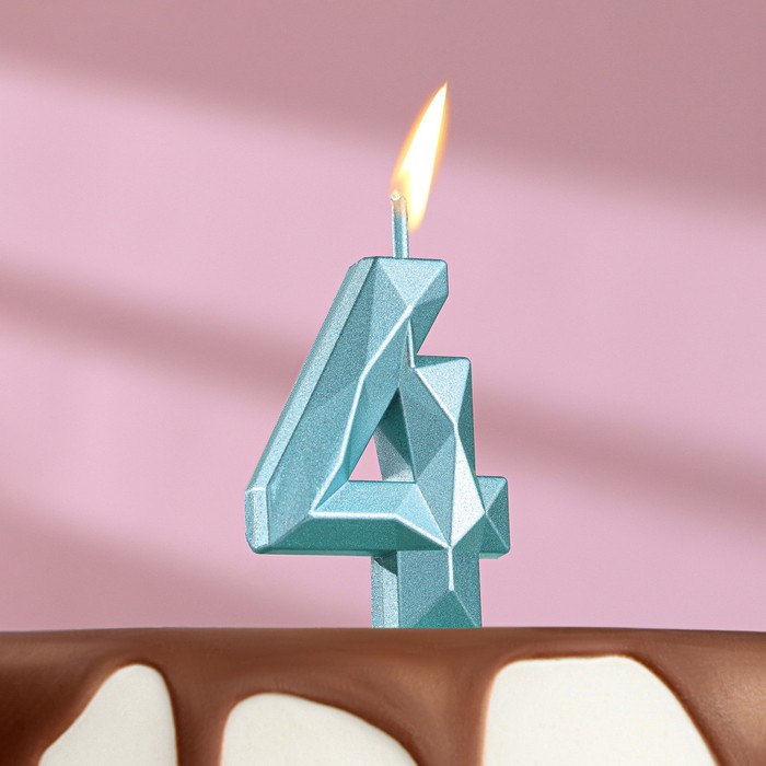 Свеча в торт на шпажке Алмаз цифра "4" голубая 4,5 см