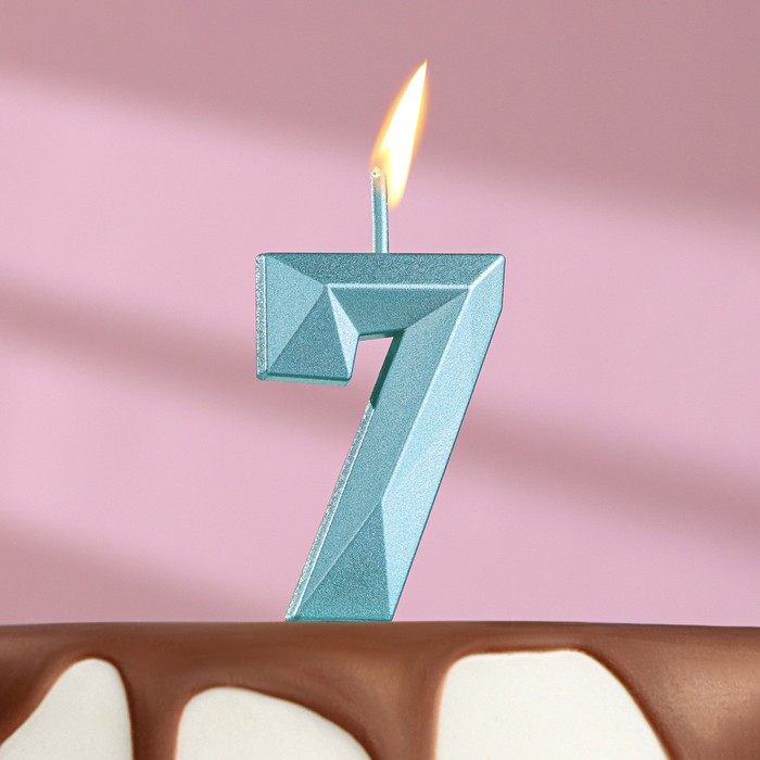 Свеча в торт на шпажке Алмаз цифра "7" голубая 4,5 см