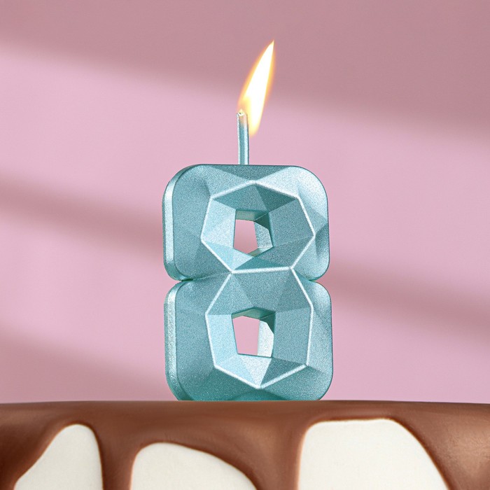 Свеча в торт на шпажке Алмаз цифра "8" голубая 4,5 см