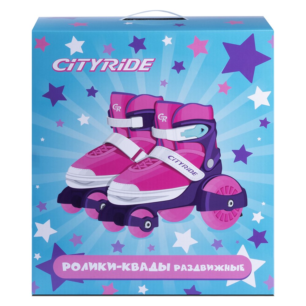 Ролики City Ride Квады текстильный мысок,колёса 80 и 40 мм белый-розовый р.XS 26-29