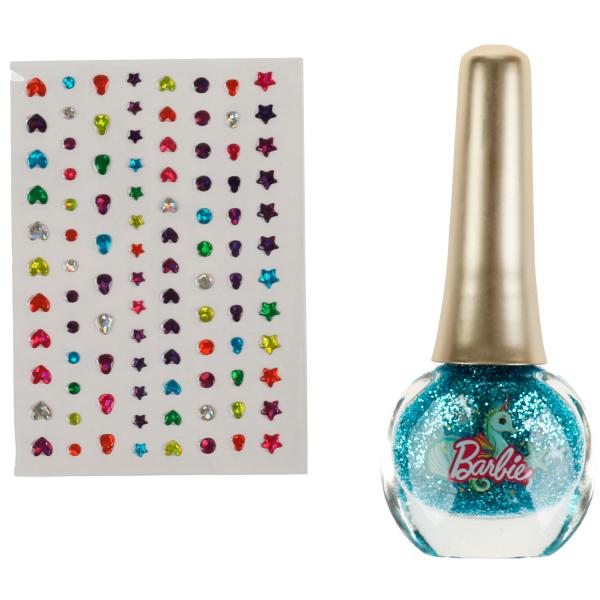 Косметика для девочек Барби лак для ногтей со стразами голубой с блестками Милая леди 337492