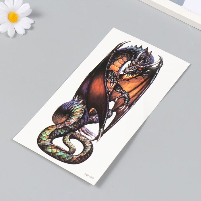Татуировка на тело цветная Огнедышащий дракон 11,4х21 см