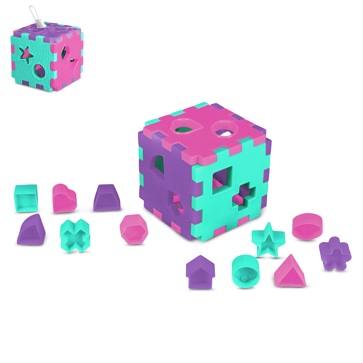 Сортер куб ТМ Компания Друзей розово-фиолетовый, в сетке 10,5х10,5х10,5 см