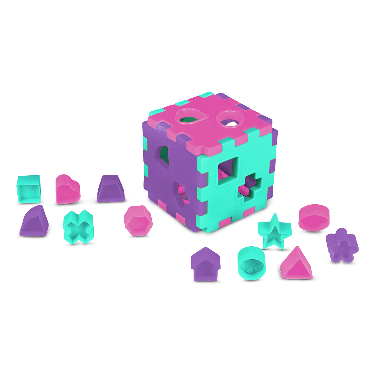 Сортер куб ТМ Компания Друзей розово-фиолетовый, в сетке 10,5х10,5х10,5 см