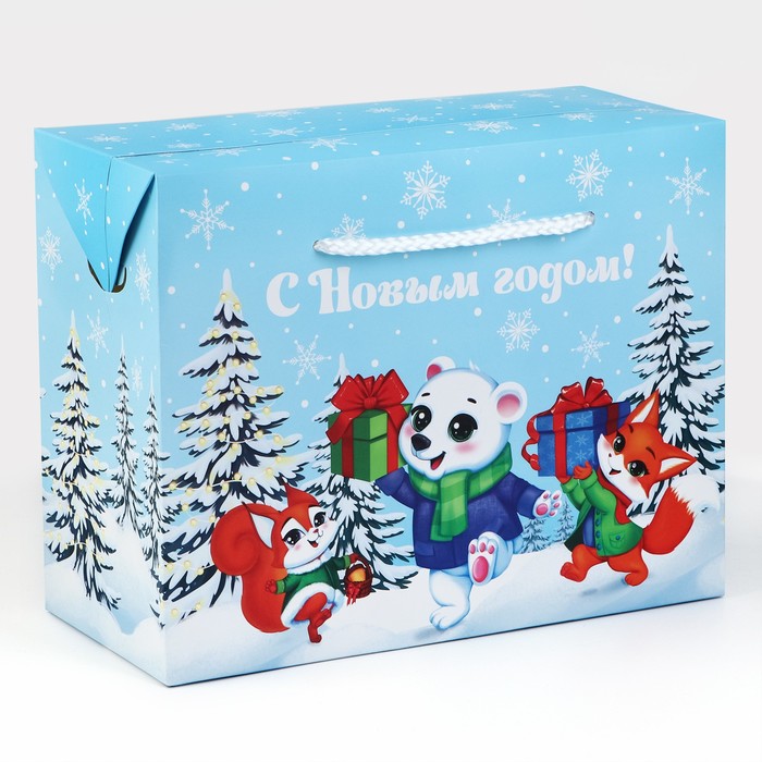 Пакет-коробка С Новым годом животные 23 х 18 х 11 см